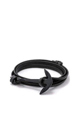 Stephen Oliver Black Plated Black Leather  Wrap Bracelet