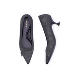 Floral Butterfly Pointed Toe Kitten Heels - Charcoal
