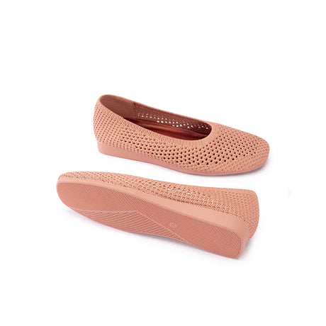 Heart Mesh Knit Square Toe Wedge Flats - Orange