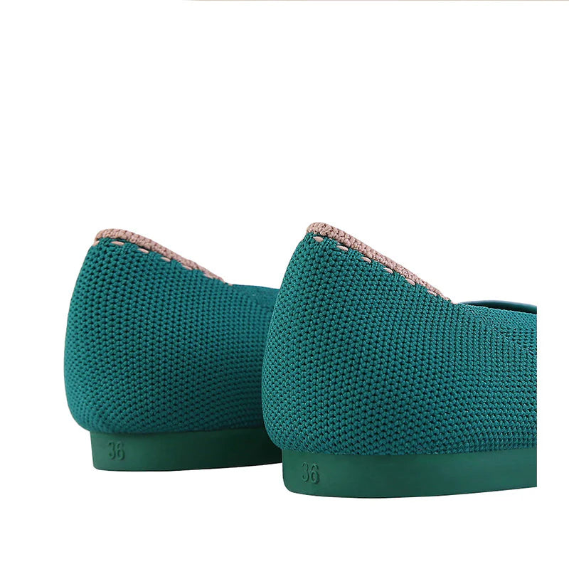 Comfortable Woven Pointed Toe Work Flats - Evergreen