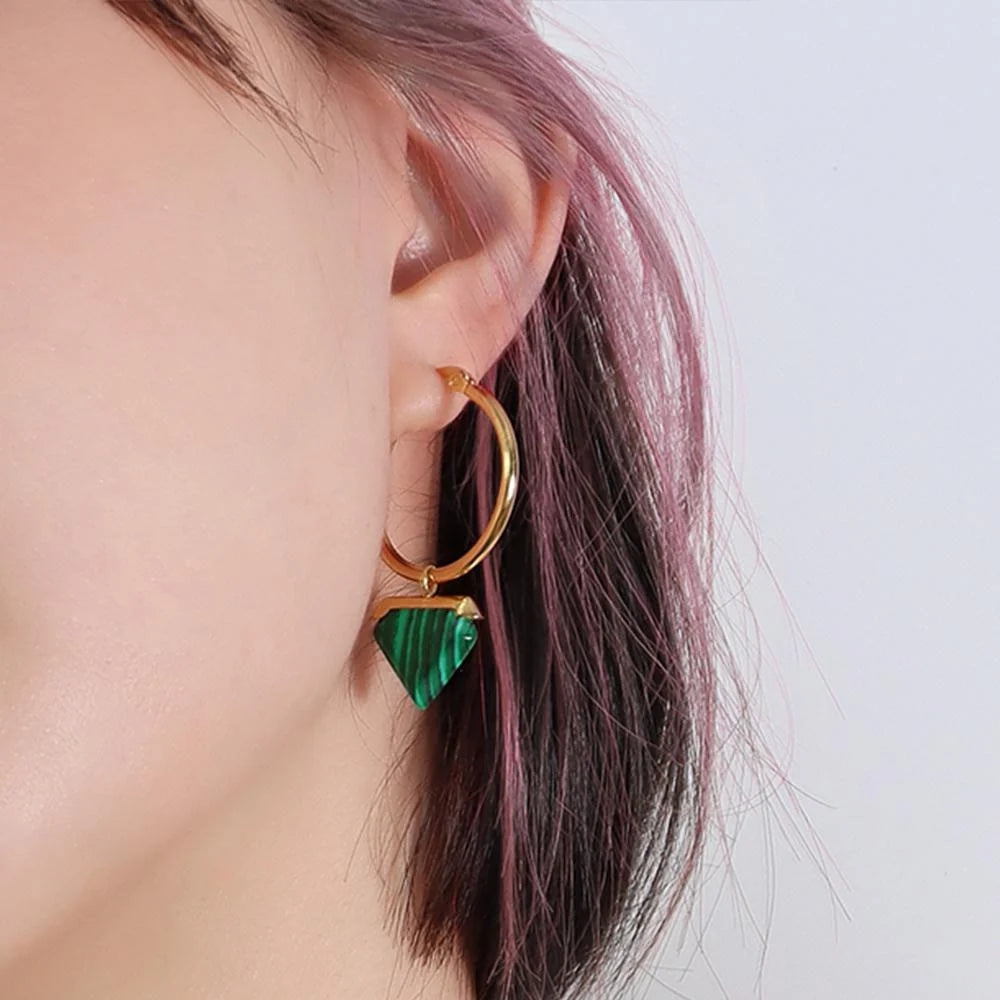 Bullion Gold Gorgeous Gold with Emerald Green Hoop Earrings