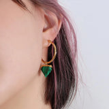 Bullion Gold Gorgeous Gold with Emerald Green Hoop Earrings