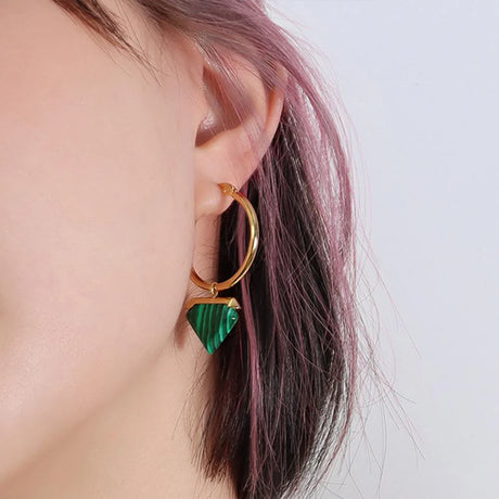 Bullion Gold Gorgeous Gold with Emerald Green Hoop Earrings