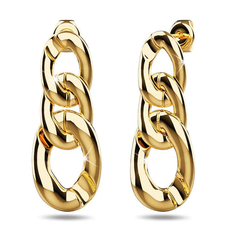 Bullion Gold Interlock Chain Dangle Gold Layered Earrings