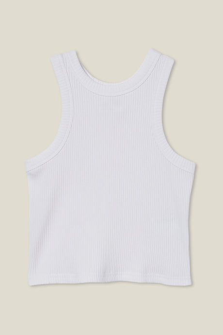Cotton On Kids Girls Fitted Essential Tank - White Rib