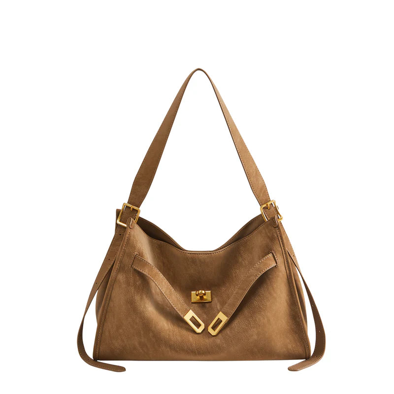 Nalandu Luxe Slouch Lock Shoulder Bag - Camel