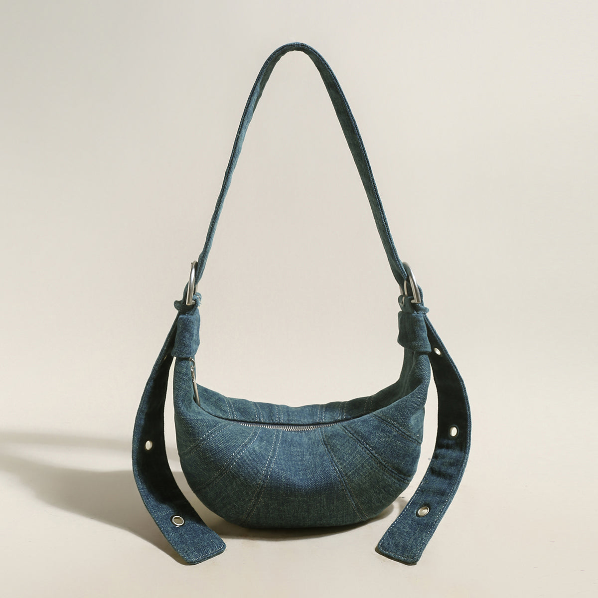 Luna Denim Crescent Shoulder Bag - Blue