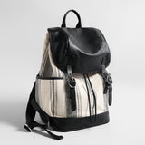 Canvas & Leather Drawstring Backpack - Ivory