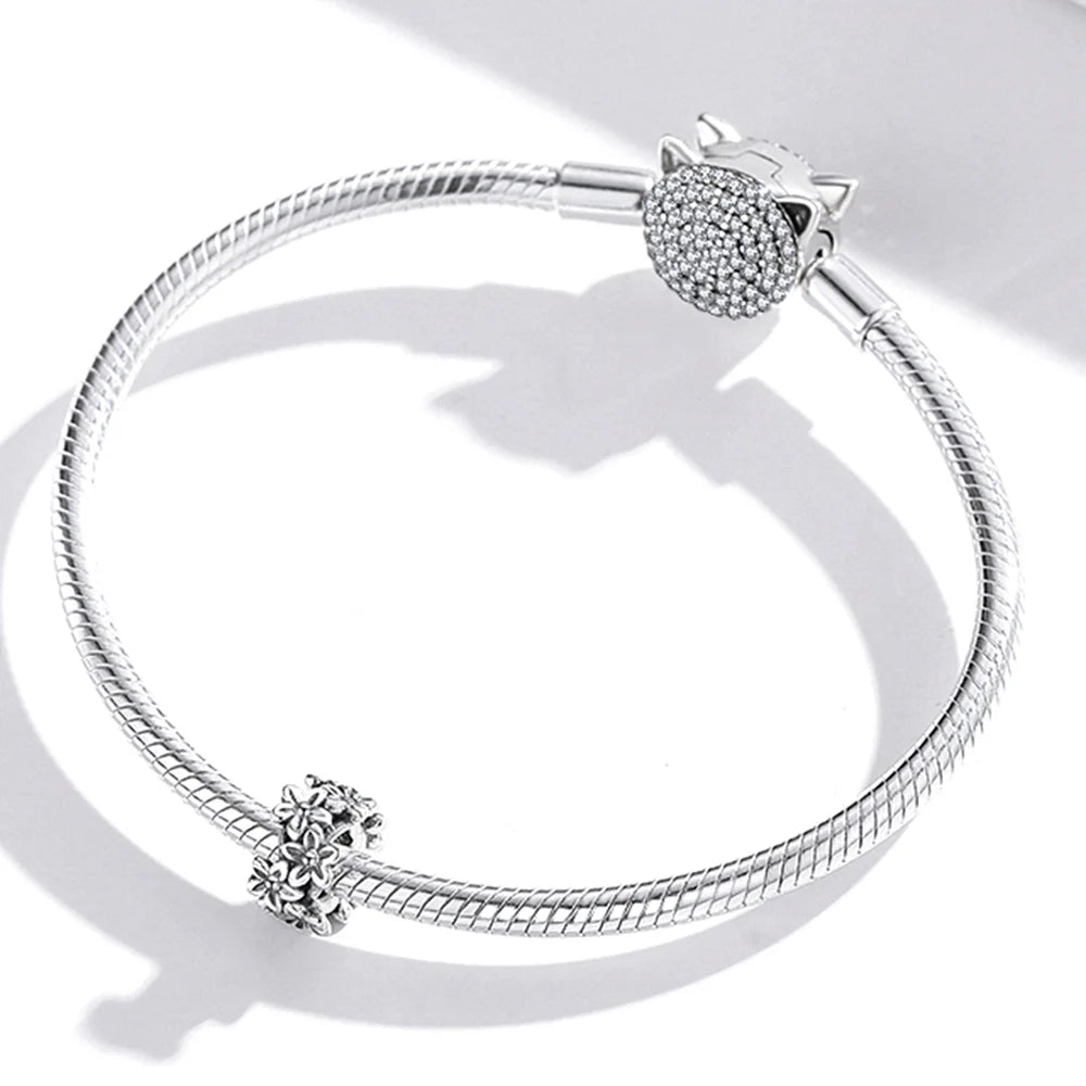Solid 925 Sterling Silver Festive Floral Pandora Inspired Bead Charm