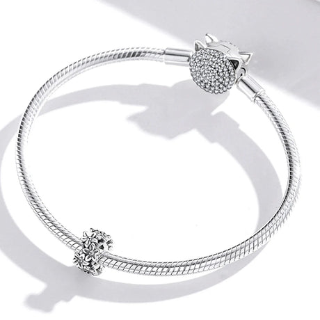 Solid 925 Sterling Silver Festive Floral Pandora Inspired Bead Charm