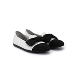 Bow Detail Round Toe Knit Flat Loafers - White
