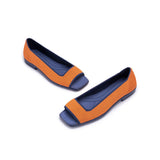 Colorblock Peep Toe Knit Flats - Orange