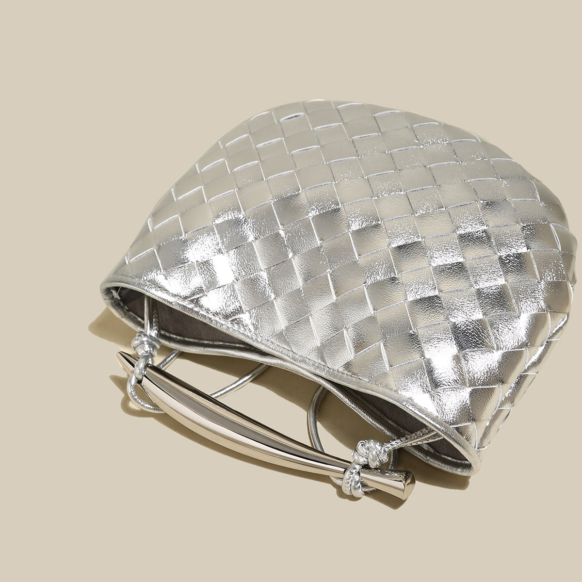 Sculpted Riviera Woven Leather Hobo Bag - Silver