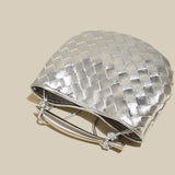 Sculpted Riviera Woven Leather Hobo Bag - Silver