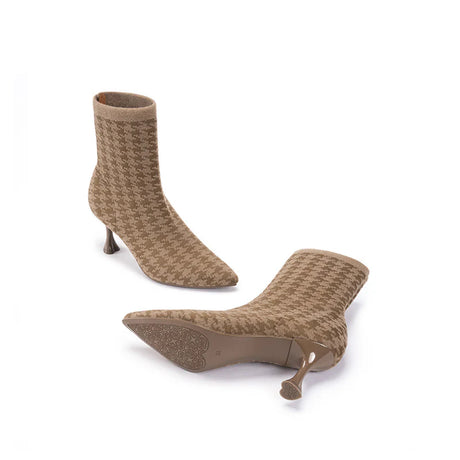 Pointed Toe Stiletto Heel Stretch Ankle Boots - Mocha