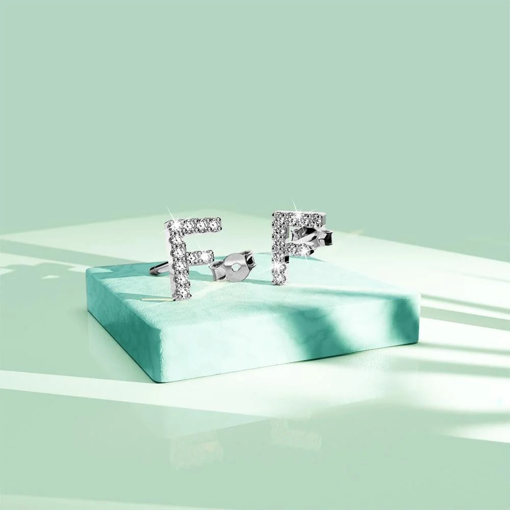 Solid 925 Sterling Silver Glamour Alphabet Letter Earrings