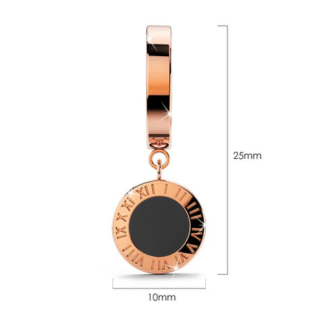 Bullion Gold Roman Numeral Drop Earrings in Rose Gold