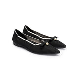 Sarah Casual Pearl Bow Commuter Flats - Black