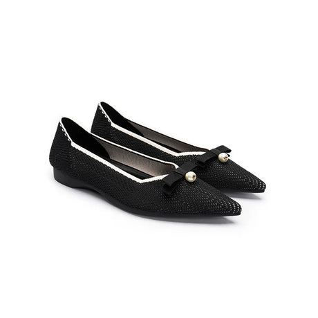 Sarah Casual Pearl Bow Commuter Flats - Black