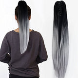 2Pcs Two Tone Ombre High Grade Silver Gray Straight Clip On Pony Tail 24" Hair Clamp11 2X