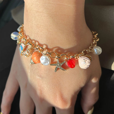 Bullion Gold Beaded Summer Sea Charm Gold Bracelet