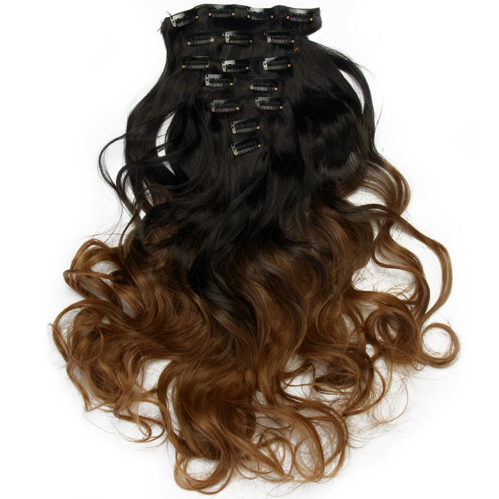 Two Tone Ombre High Grade Brown Curly Hair 7Piece 16Clips 24" Hair Extension 02