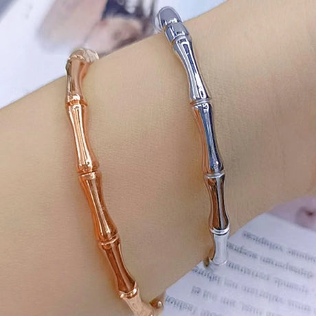 Bullion Gold Trunket Bamboo Design Stainless Steel Bangle in Rose Gold