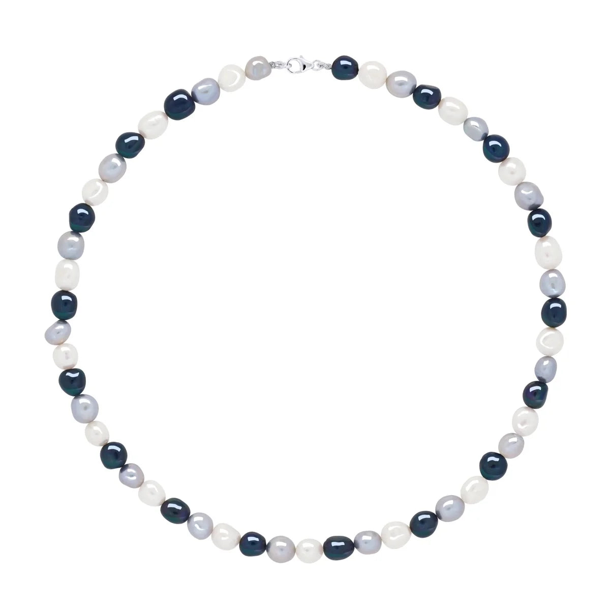 Necklace Baroque Baroque Freshwater Pearl White & Black 8-9mm