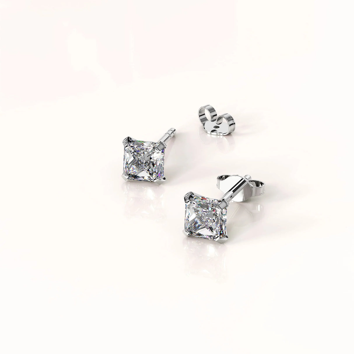 Solid 925 Sterling Silver Princess Cut Stud Earrings