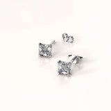 Solid 925 Sterling Silver Princess Cut Stud Earrings