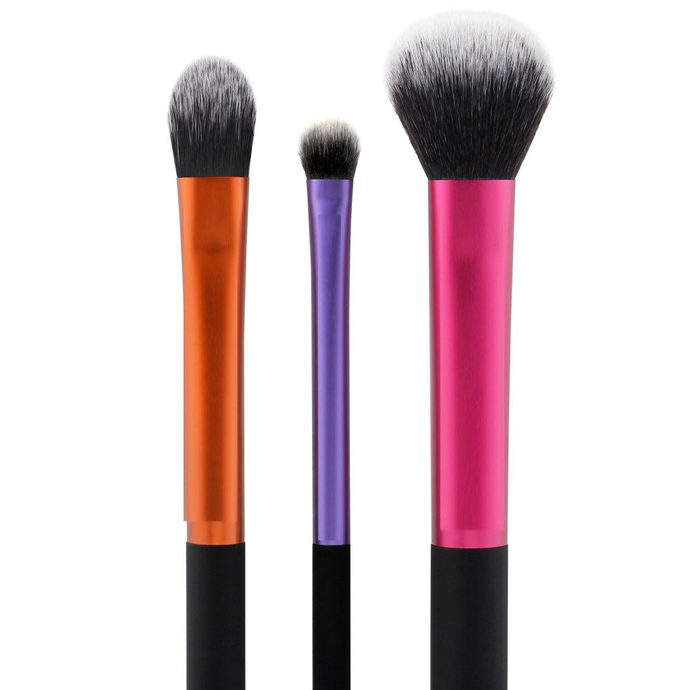 3 Piece Professional Travel Brush Set Fiber Makeup Brush Multi Task Brush