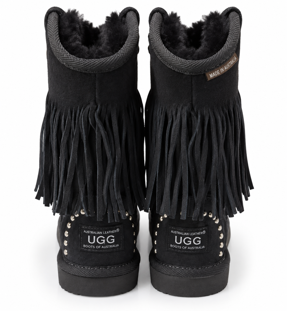 Australian Leather Ugg Classic Short Fringe Stud - Black - AU5