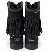 Australian Leather Ugg Classic Short Fringe Stud - Black - AU5