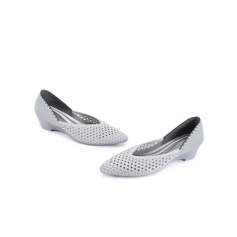 Open Weave Pointed Toe Wedge Work Shoes - Grey