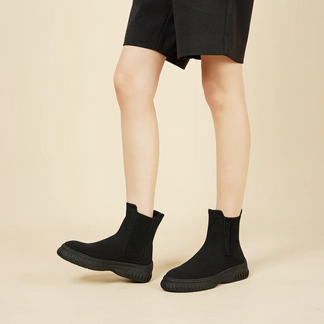 Knit Chelsea Ankle Boots - Black