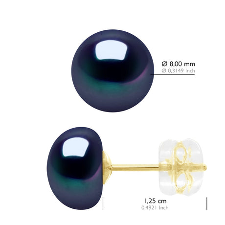 Earrings Yellow Gold - Black Tahitian Style - Longueur 42 cm