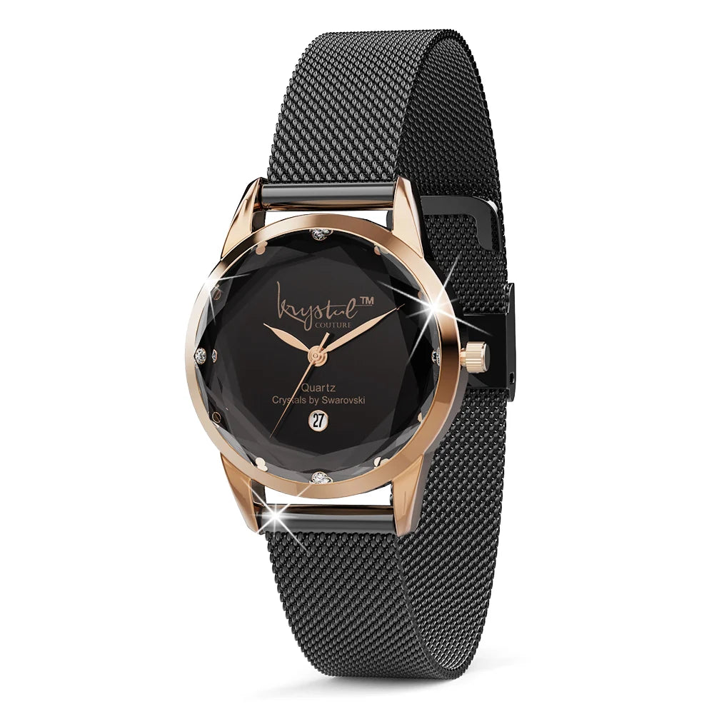 Krystal Couture Krystalline Sleek Gold on Black Watch Embellished with SWAROVSKI® Crystals