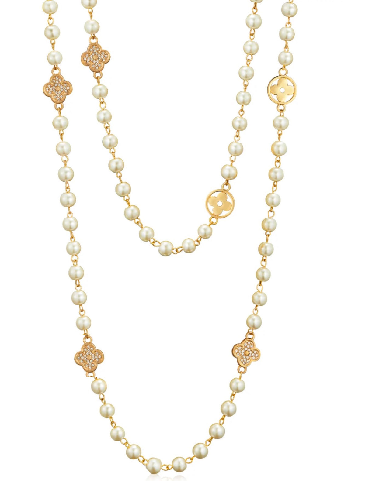Liv Oliver 18K Gold Multi Pearl Embelished Endless Necklace
