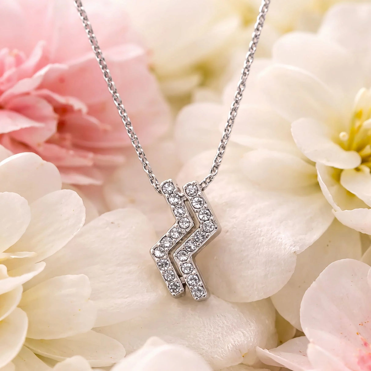 Krystal Couture Zigzag Pendant Necklace in White Gold Embellished with SWAROVSKI Crystals