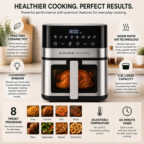 Kitchen Couture 5.5L Clear View Digital Stainless Steel Air Fryer