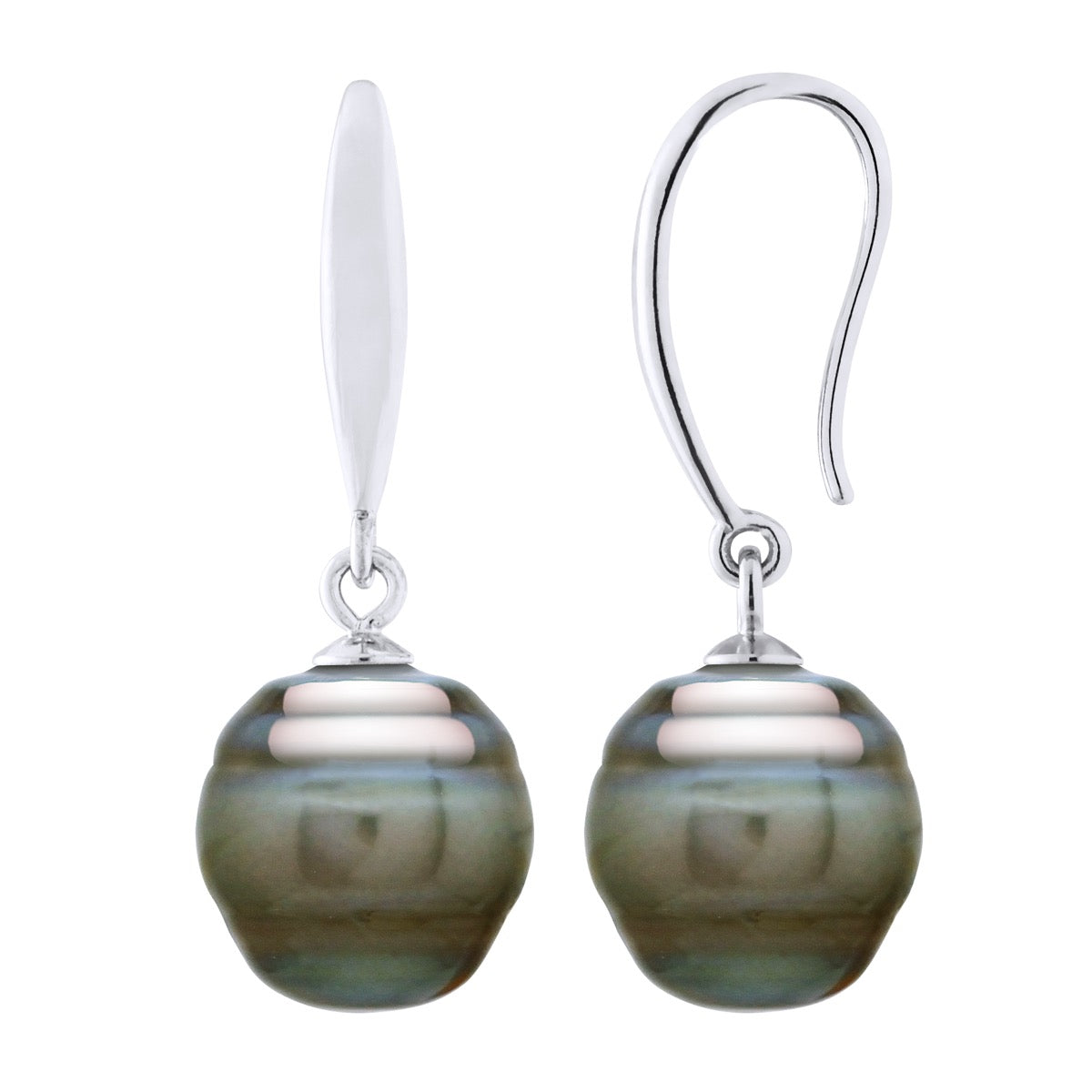 Earrings of Silver 925 and Real Cultured Tahiti Pearls Circled 10-11 mm - Longueur 18 cm