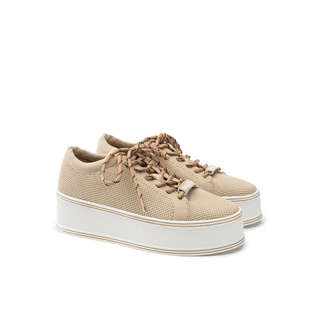 Dual Lace Platform Knit Sneakers - Apricot