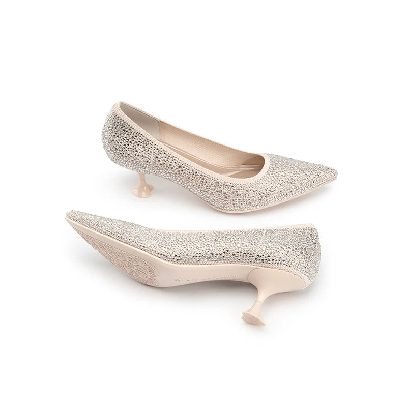 Cocktail Rhinestone Kitten Heels - Ivory
