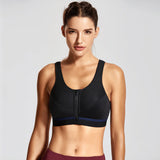 Full Zip Front High Support Wireless Sports Bra  - Black