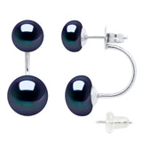 Earrings Duo Button Freshwater Pearl Black Sterling Silver