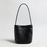 Hand-Woven Lambskin Bucket Bag - Black