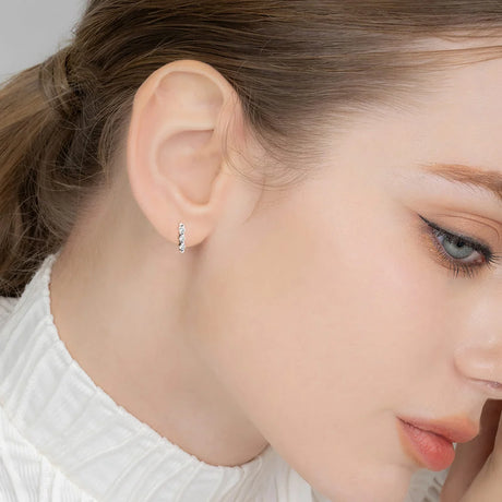 Triple Zircon Cluster Stud Earrings In White Gold