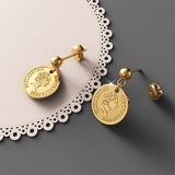 Bullion Gold Coin Drop Gold Layered Earrings