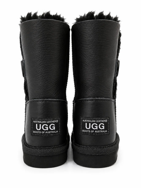 Australian Leather Ugg Kids Classic 1Button Short - Black - AU4