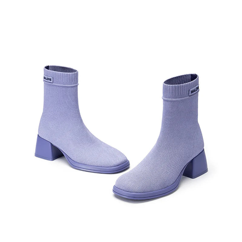 Stretch Knit Sock Boots - Lavender